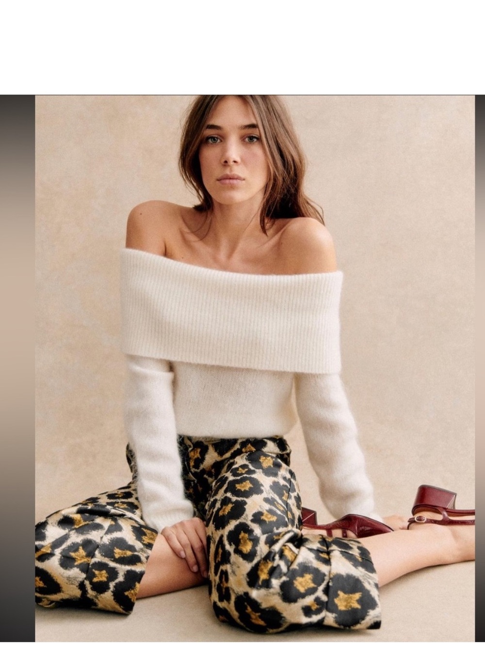 NWT Sézane Pull Aurore Sweater Ecru Size XL Off the Shoulder White / Cream